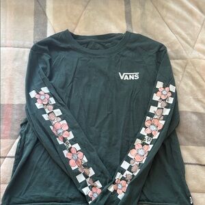 Vans Dark Green Floral Checkered Long Sleeve Shirt